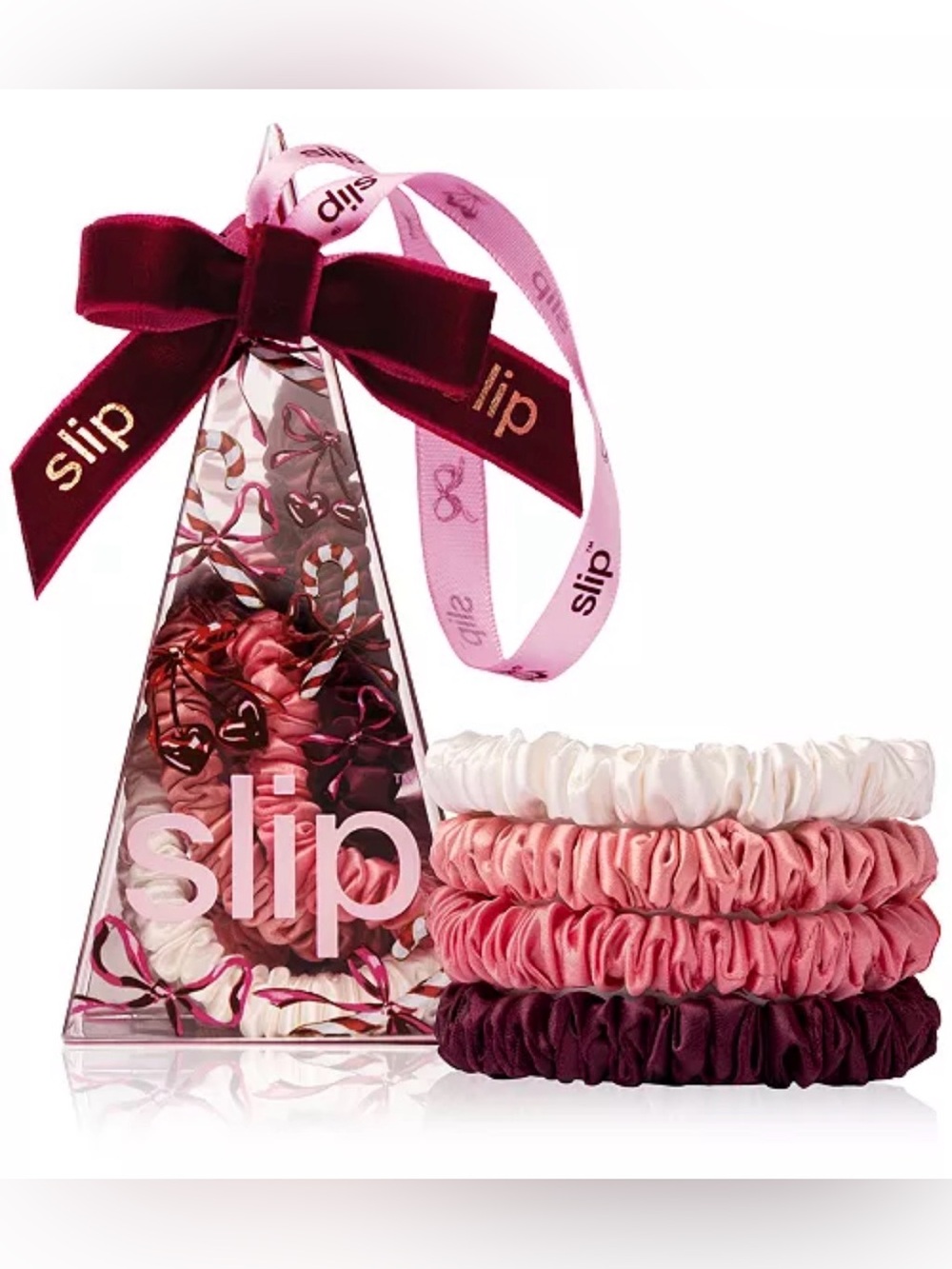 SLIP 4-Pc. Pure Silk Candy Cane Skinny Scrunchies Set